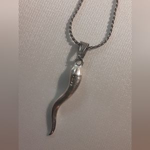 Sterling Silver Italian Fertility Horn Pendant on 18" 925 Chain